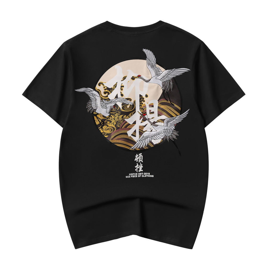 KH806 Movement of Cranes Embroidery Tee Niepce