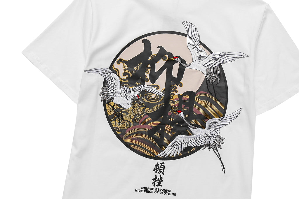 KH806 Movement of Cranes Embroidery Tee Niepce
