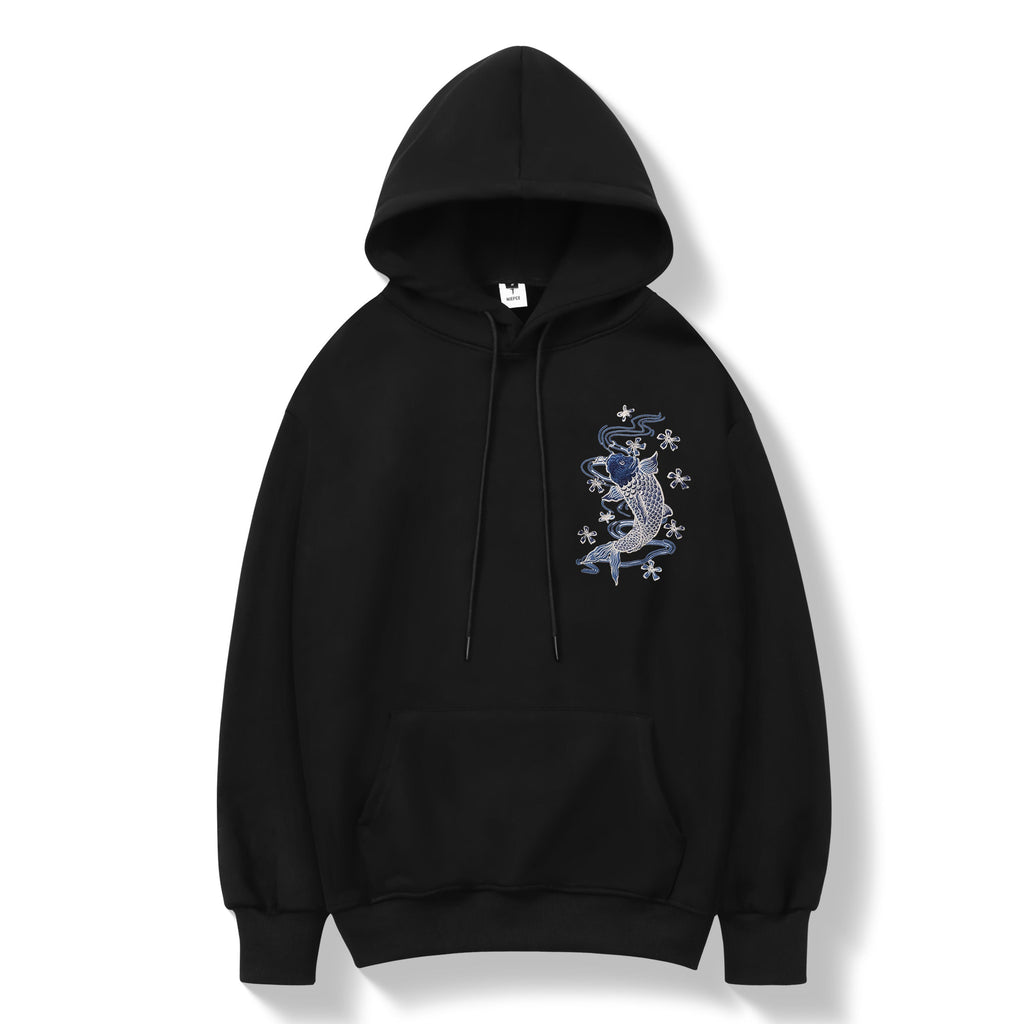 KH9015 Blue Koi Embroidery Hoodie Niepce