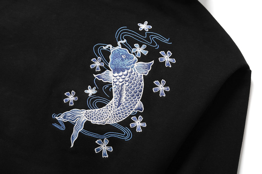 KH9015 Blue Koi Embroidery Hoodie Niepce