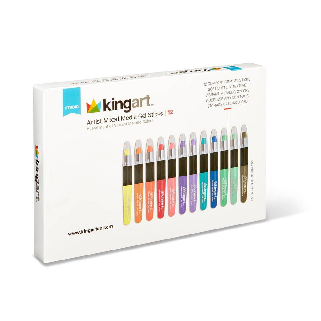 Gel Stick Crayons 12 Metallic Colors KINGART