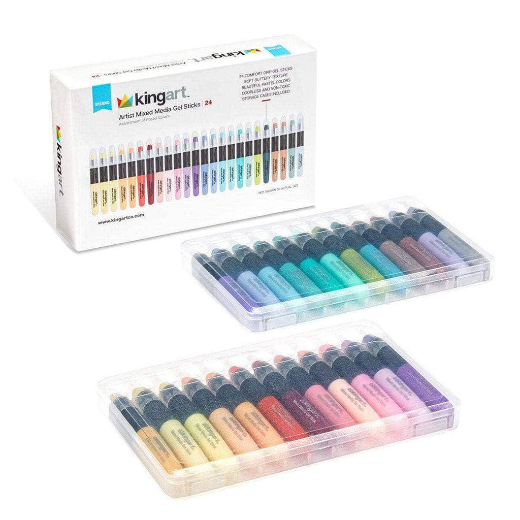 Mixed Media Gel Stick Crayons - 24 Pastel Colors KINGART