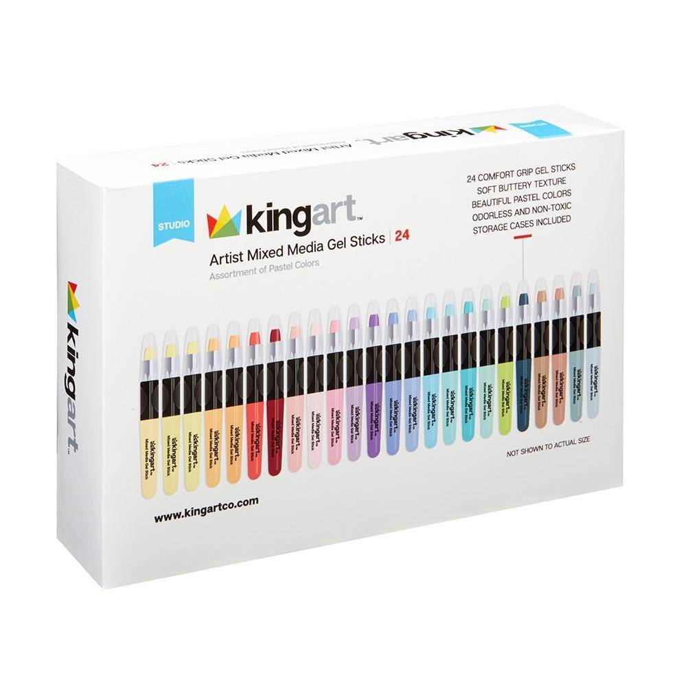 Mixed Media Gel Stick Crayons - 24 Pastel Colors KINGART