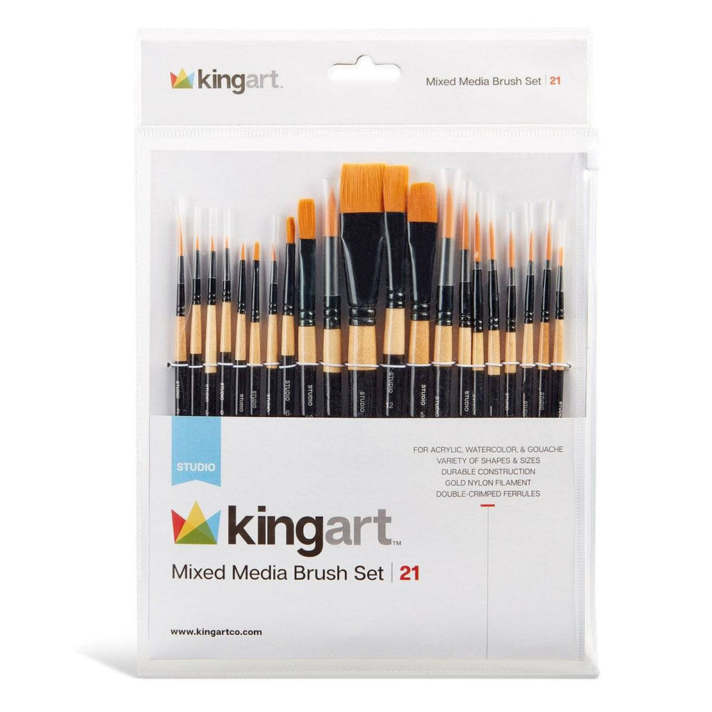 Studio Golden Nylon Mixed Media Brush Set - 21 Pieces KINGART