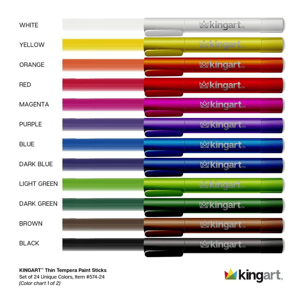 Tempera Paint Thin Sticks, 24 Colors KINGART