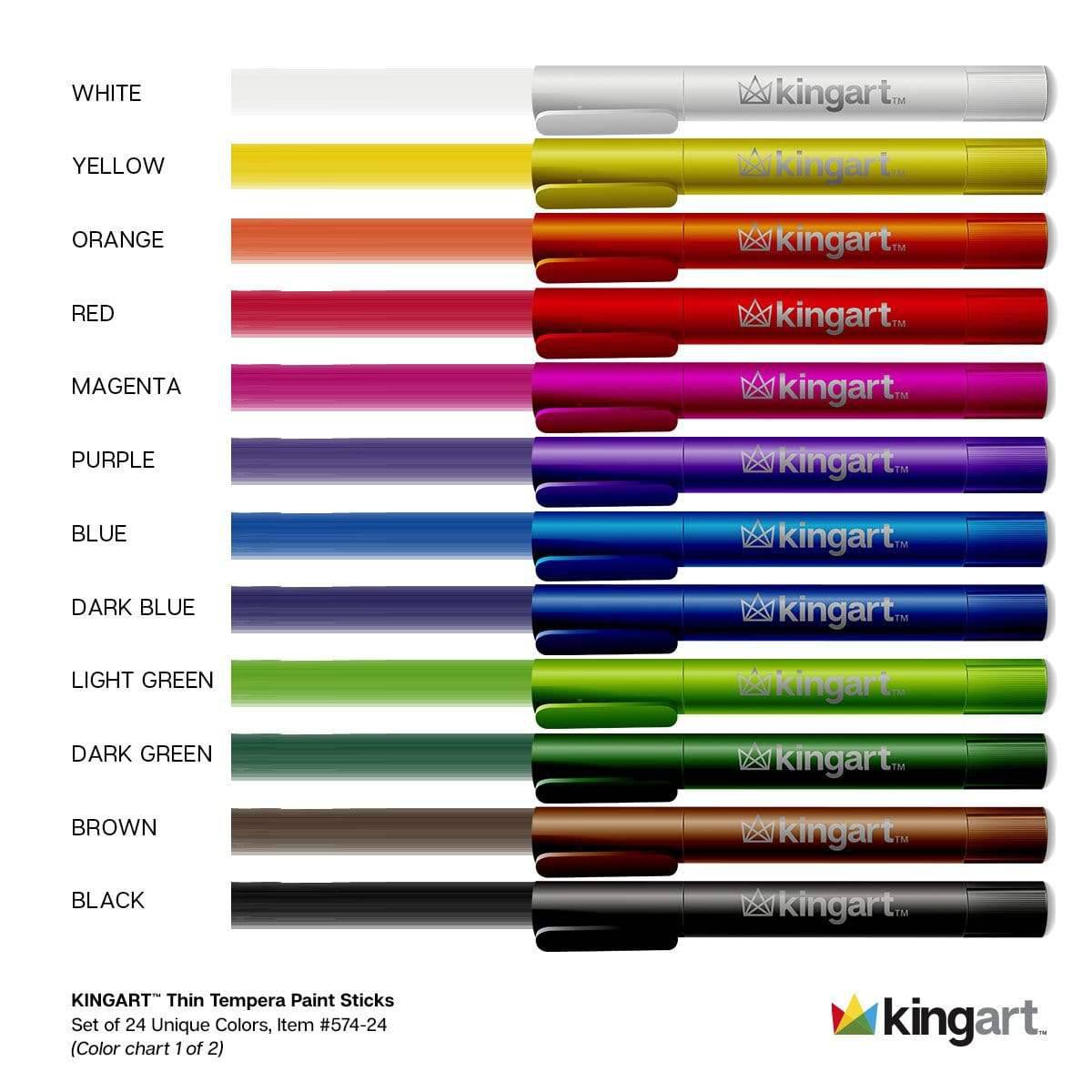 Tempera Paint Thin Sticks, 24 Colors KINGART