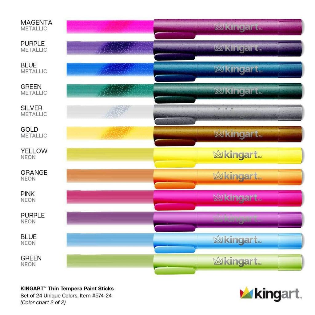 Tempera Paint Thin Sticks, 24 Colors KINGART