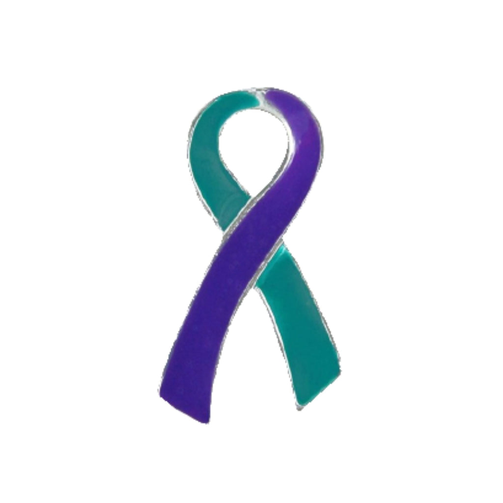 Large Flat Teal & Purple Ribbon Pins The Awareness Company