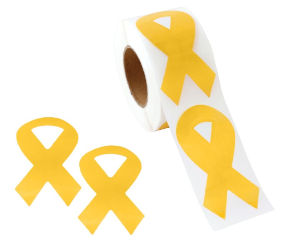 Large Gold Ribbon Stickers (250 per Roll) The Awareness Company