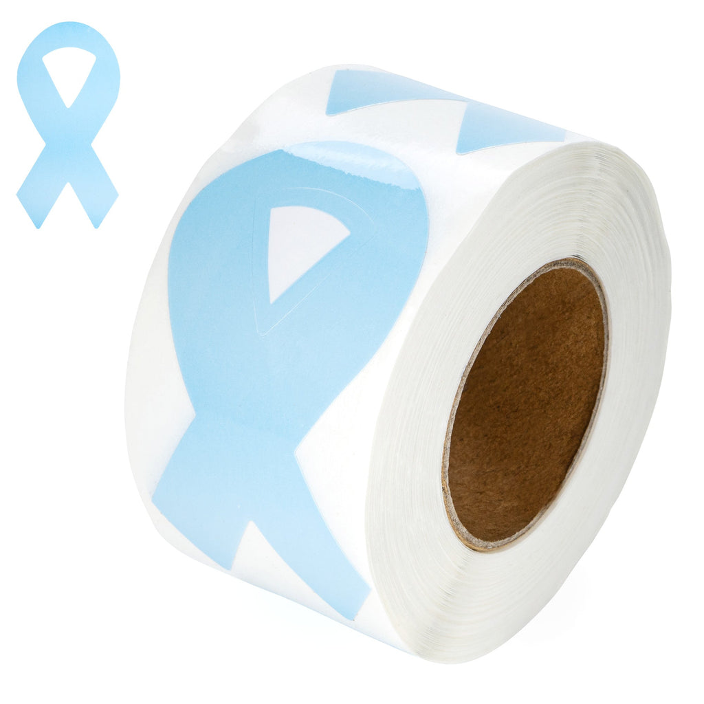 Large Light Blue Ribbon Stickers (250 per Roll) The Awareness Company