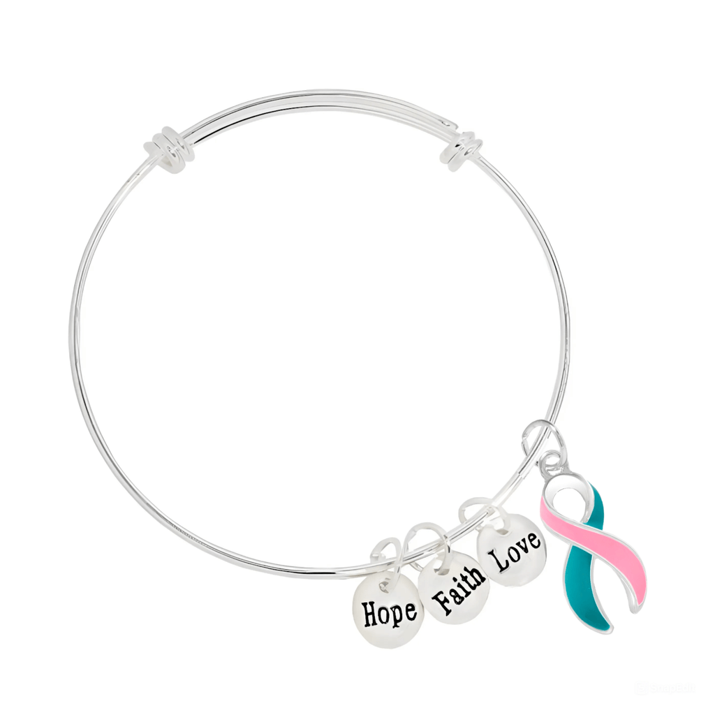 Large Pink & Teal Ribbon Hope Charm Retractable Bracelets The Awareness Company