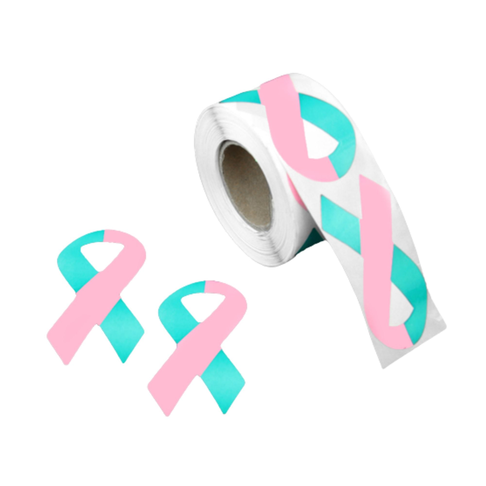 Large Pink & Teal Ribbon Stickers (250 per Roll) The Awareness Company