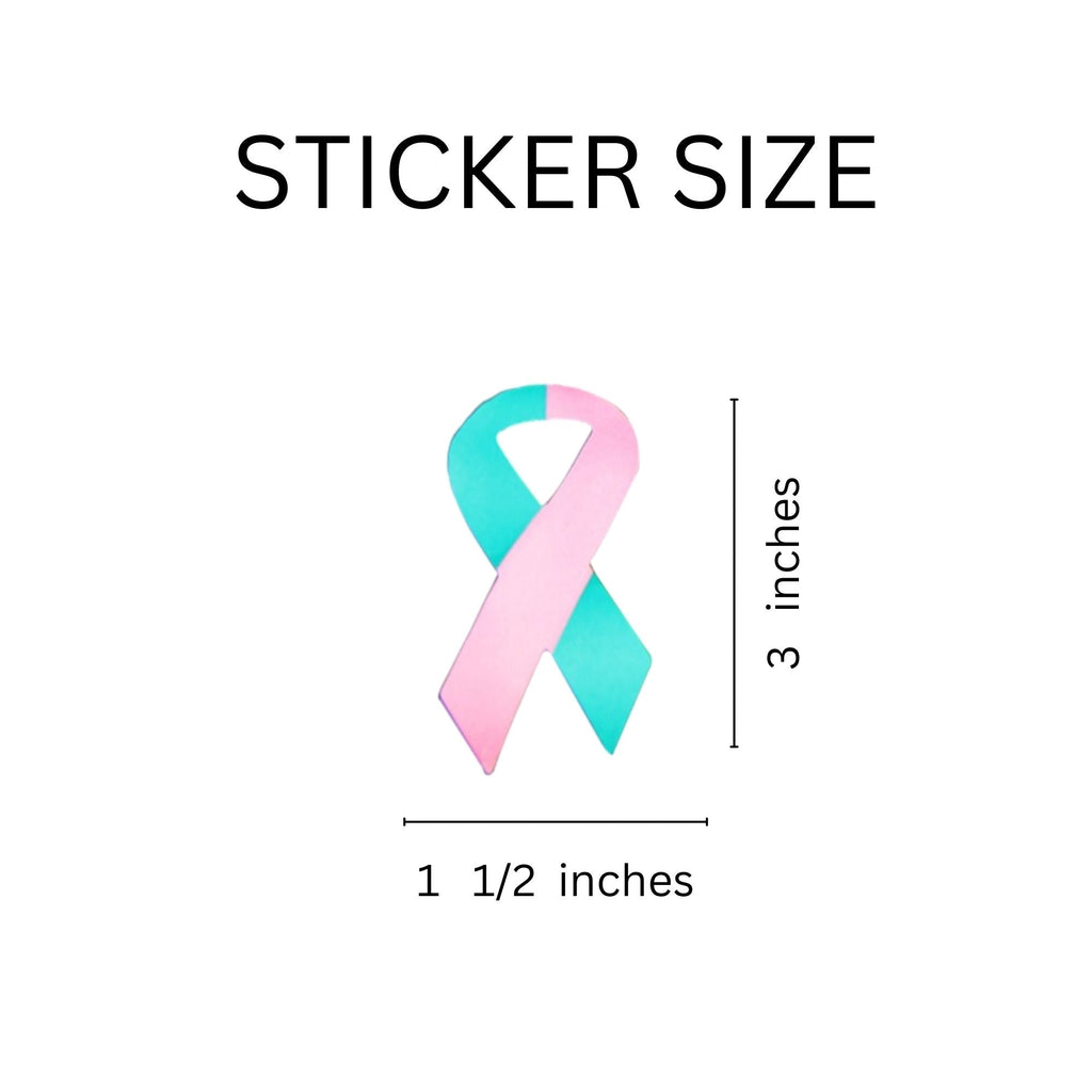 Large Pink & Teal Ribbon Stickers (250 per Roll) The Awareness Company