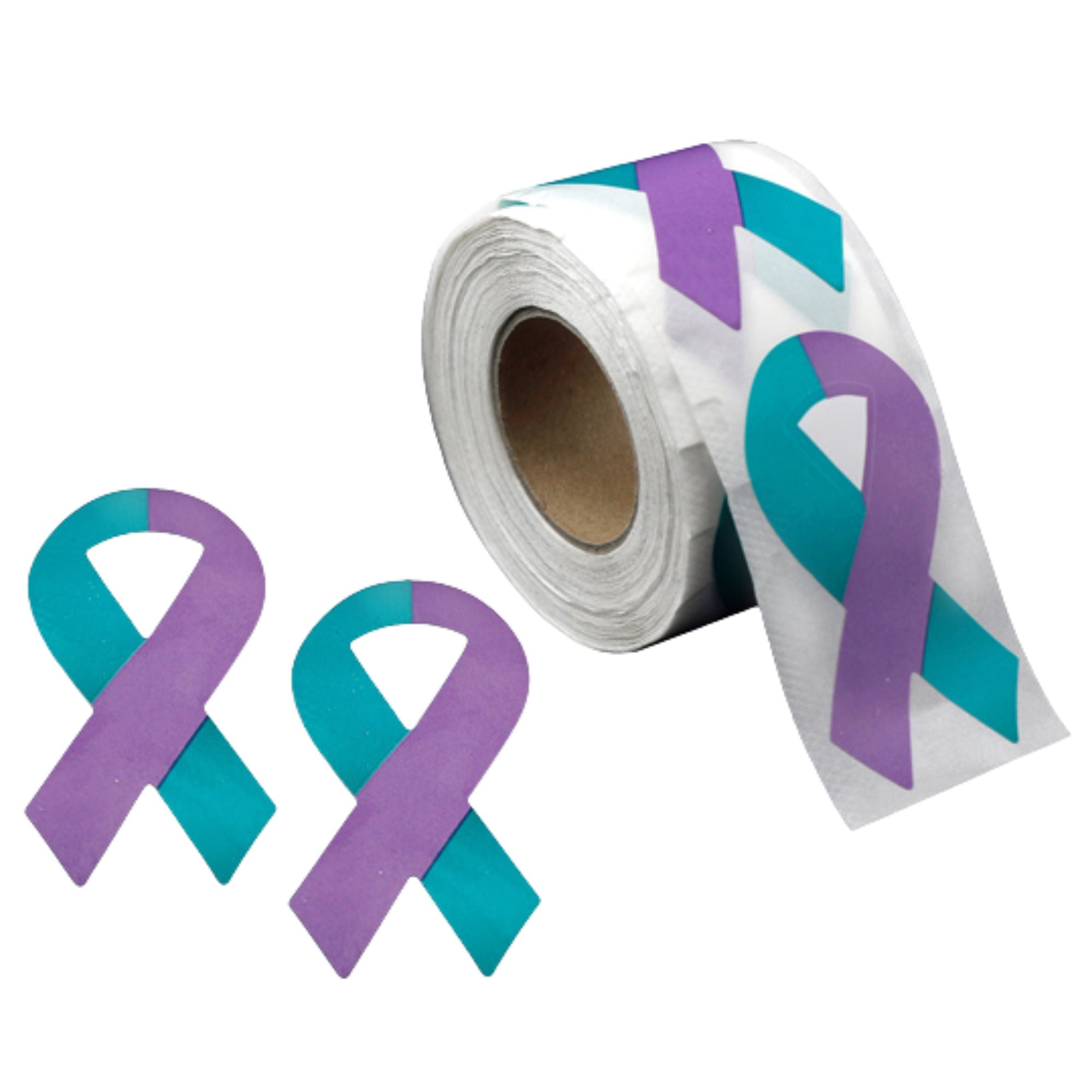 Large Teal & Purple Ribbon Stickers (250 per Roll) The Awareness Company