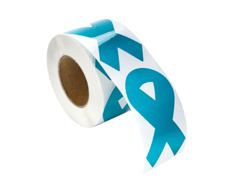Large Teal Ribbon Stickers (250 per Roll) The Awareness Company