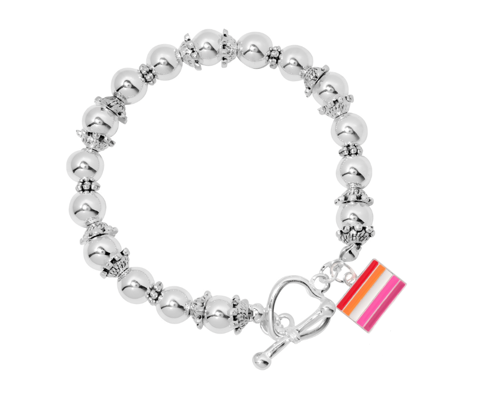 Lesbian Sunset Flag Silver Beaded Bracelets The Awareness Company