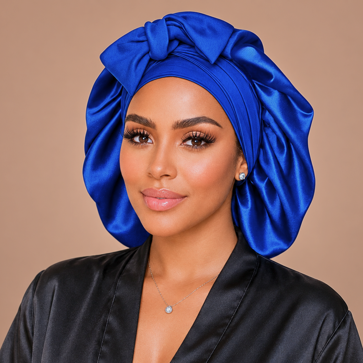 Silk-Blend Satin Bonnet for Sleeping – Non-Slip, Stays On All Night – Adjustable Stretch Ties PHC