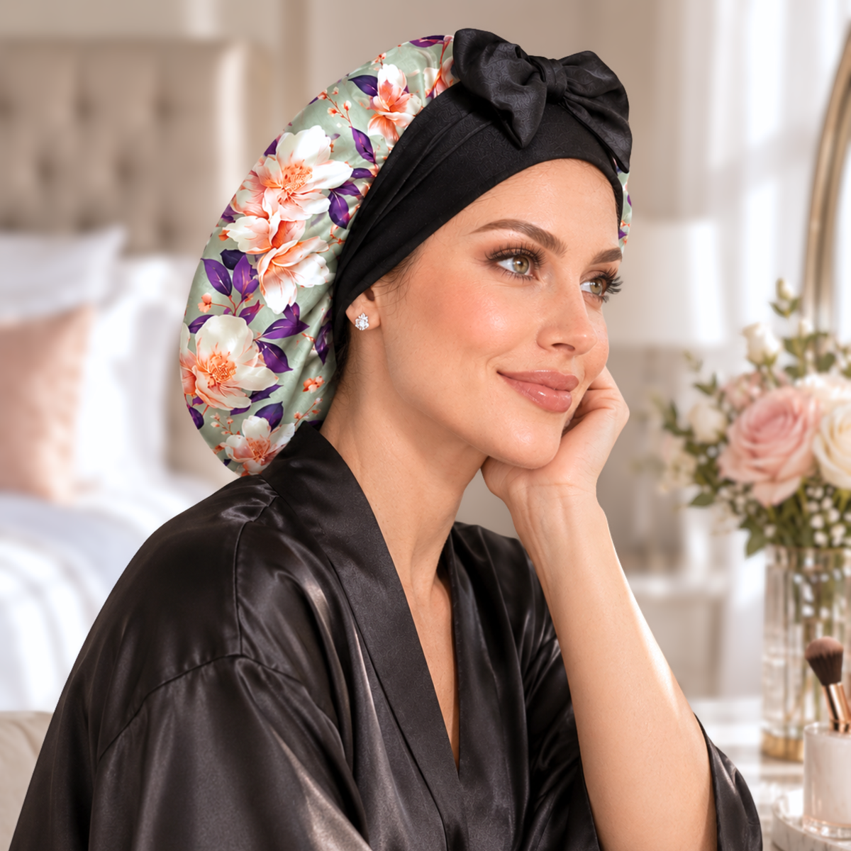 Satin Hair Bonnet for Sleeping – Adjustable Stretch Tie PHC