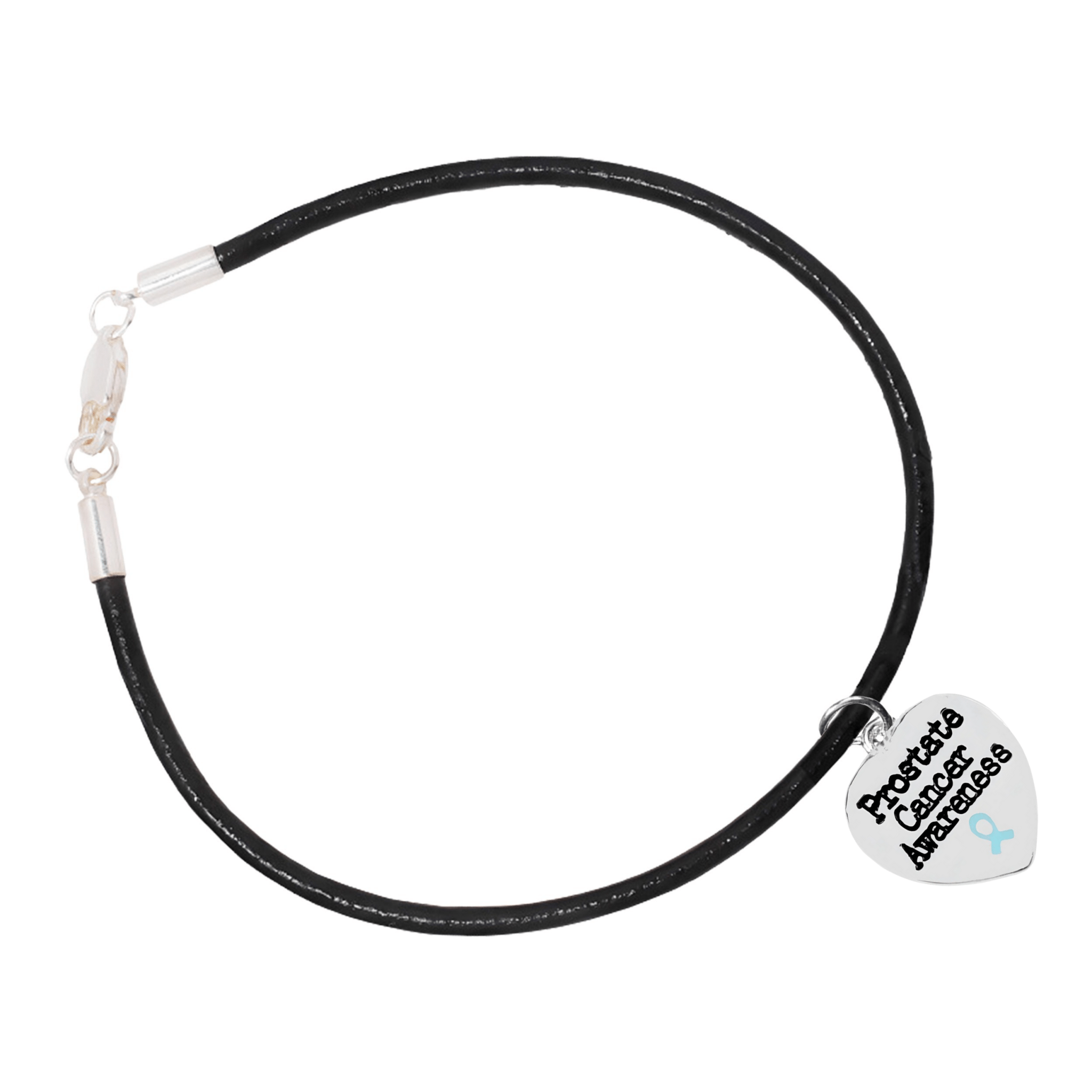 Light Blue Ribbon Prostate Cancer Awareness Heart Charm Leather Bracelets The Awareness Company