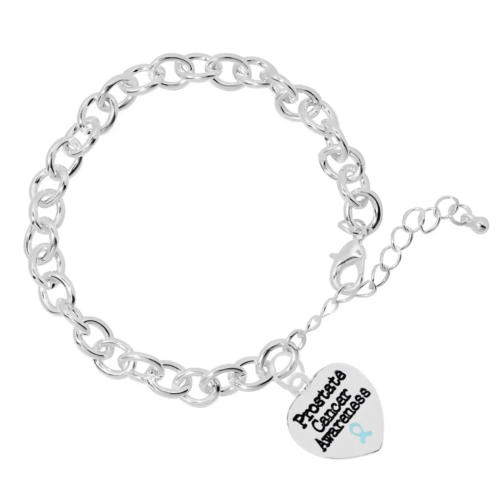 Light Blue Ribbon Prostate Cancer Heart Charm Chunky Bracelets The Awareness Company