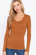 Active Basic Long Sleeve Scoop Neck Western Basics Top — Cotton Layering Staple (Truffle or Petal Pink) Cowhide and Conchos