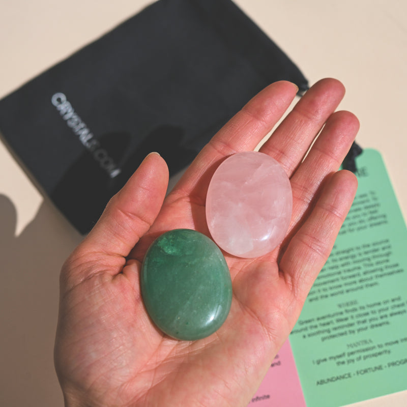 Love Pouch - Rose Quartz / Green Aventurine CRYSTALS.COM
