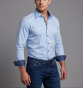 Matthew Button-Up Shirt With Contrast Details // Blue // Contemporary Fit (Regular) LEVINAS® Official