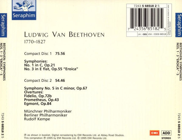 Ludwig van Beethoven, Rudolf Kempe - Symphonies Nos. 1 ⬥ 3 "Eroica" ⬥ 5 (CD) | Near Mint (NM) Near Mint (NM) Love Vinyl Records