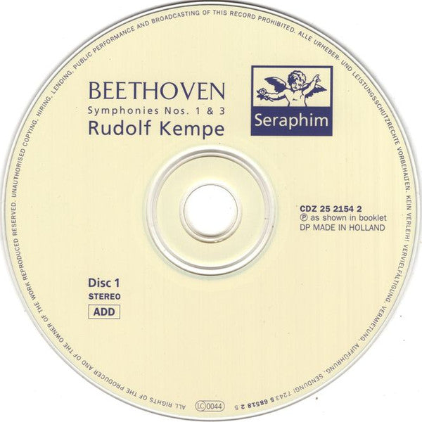 Ludwig van Beethoven, Rudolf Kempe - Symphonies Nos. 1 ⬥ 3 "Eroica" ⬥ 5 (CD) | Near Mint (NM) Near Mint (NM) Love Vinyl Records