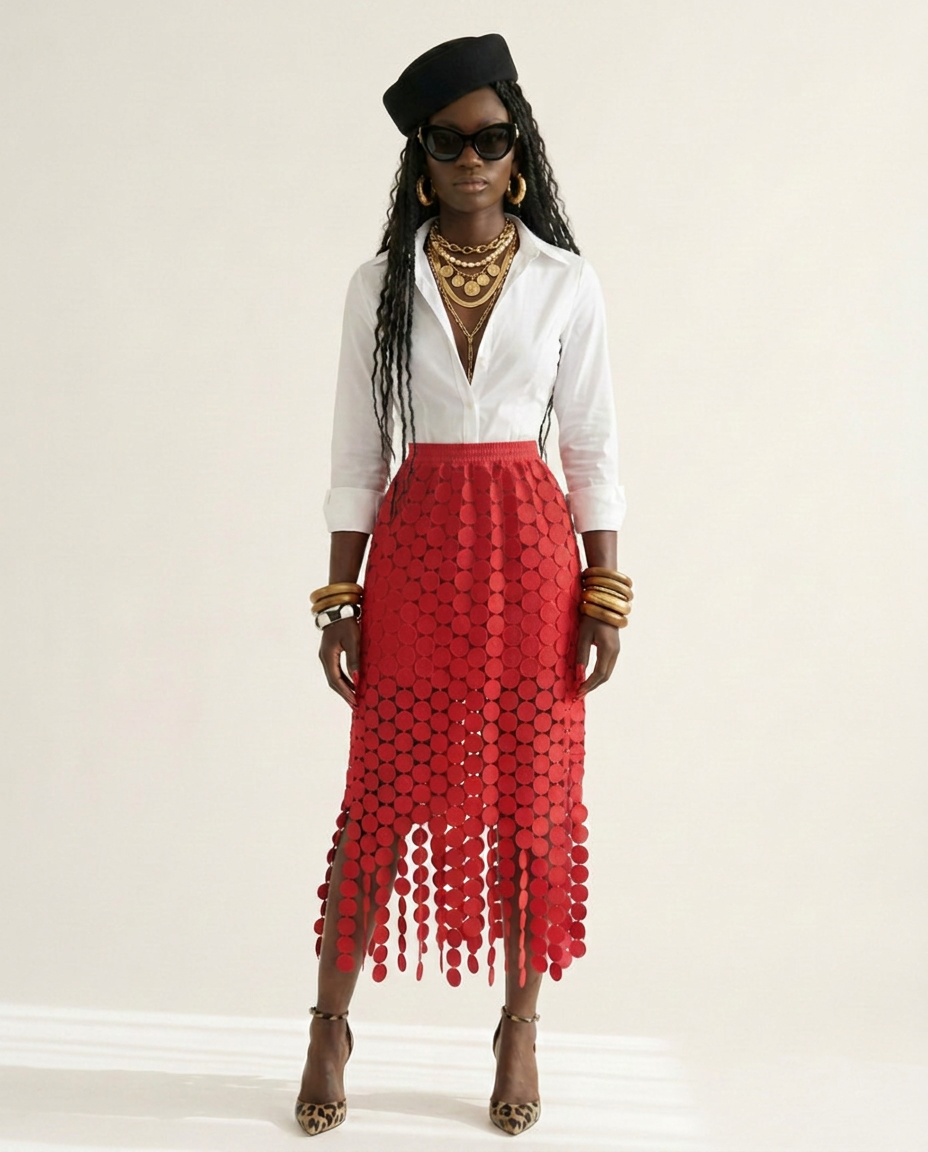 Spirited Tassel Midi Skirt Boho Brown