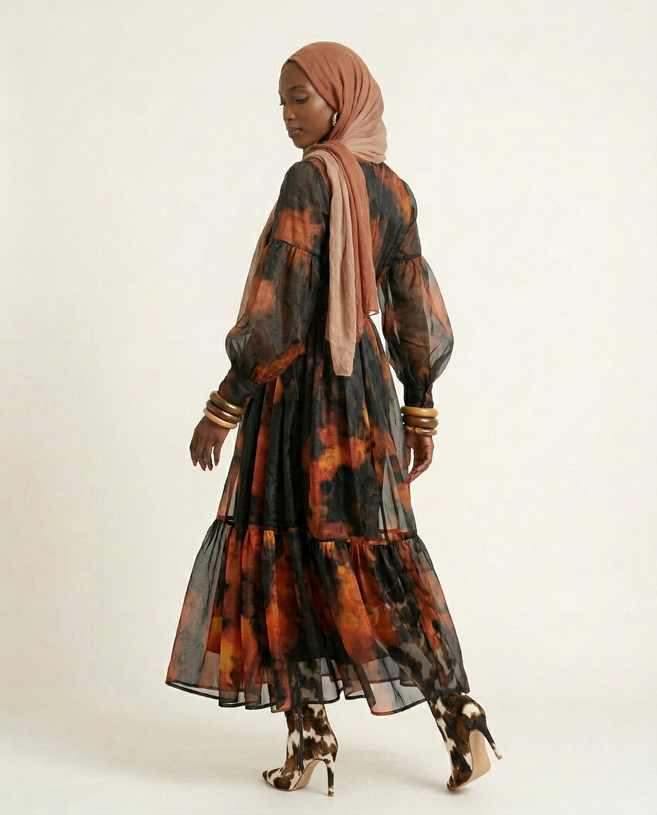Magnetic Printed Colorblock Maxi Dress Boho Brown