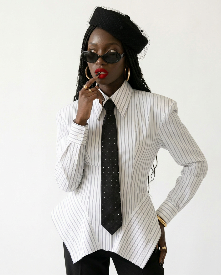 Audacious Striped Fitted Shirt Boho Brown