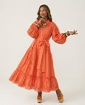 Graceful Lace Lantern Sleeve Dress Boho Brown