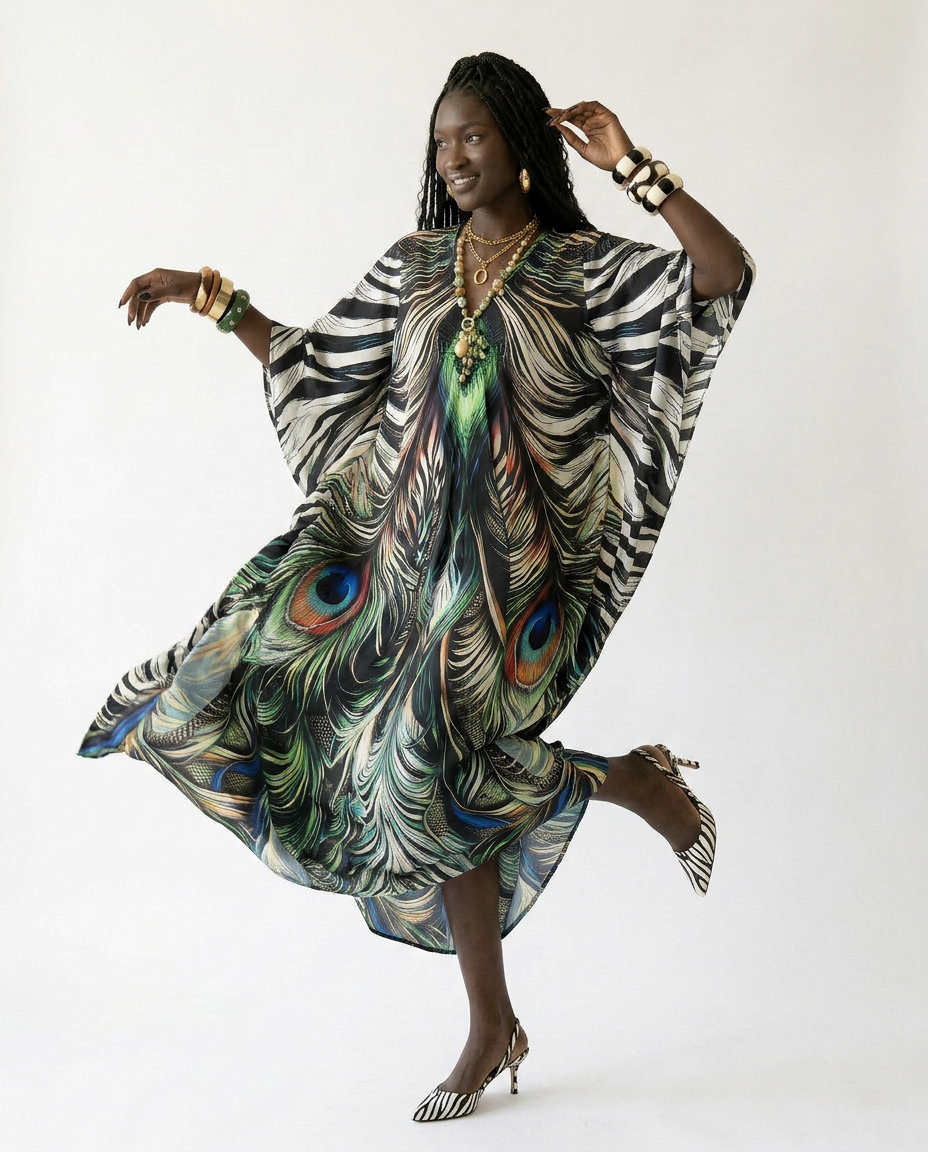 Free Spirit Printed Oversized Kaftan Boho Brown