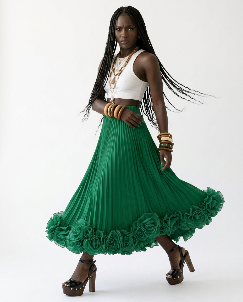 Radiant Pleated Floral Maxi Skirt Boho Brown