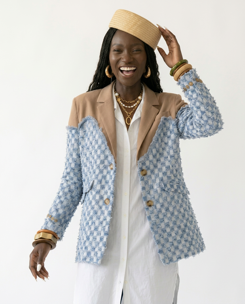 Audacious Spliced Raw Edge Blazer Boho Brown