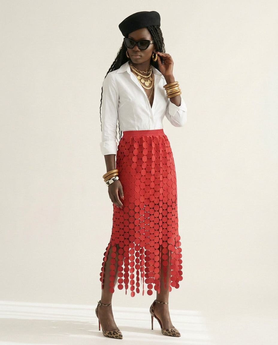 Spirited Tassel Midi Skirt Boho Brown