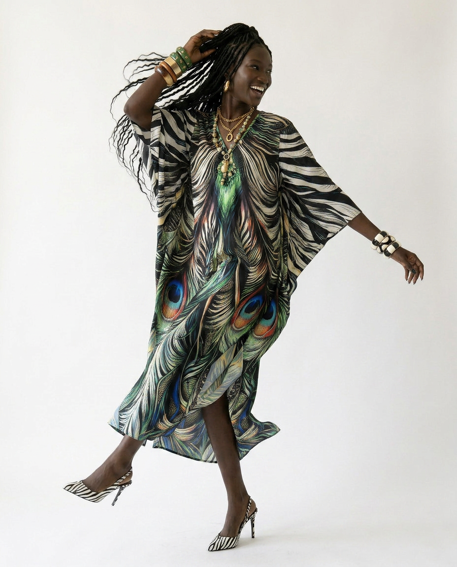 Free Spirit Printed Oversized Kaftan Boho Brown