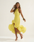 Vibrant Ruffled Halter Midi Dress Boho Brown