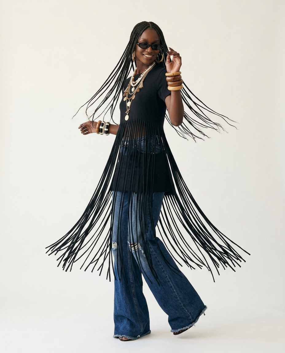 Wild Heart Fringe Cotton T-Shirt Boho Brown