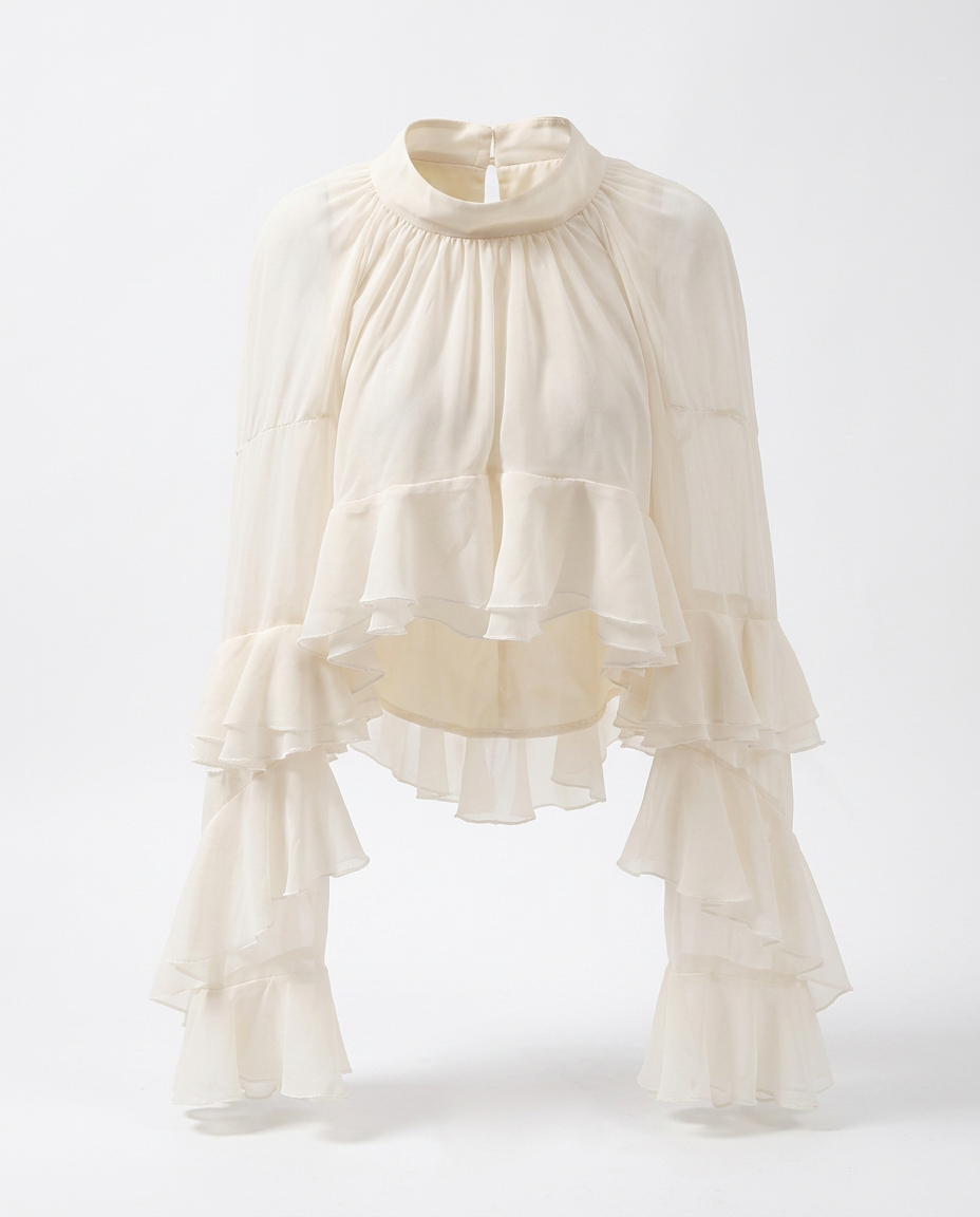 Radiant Mesh Lace Flare Blouse Boho Brown