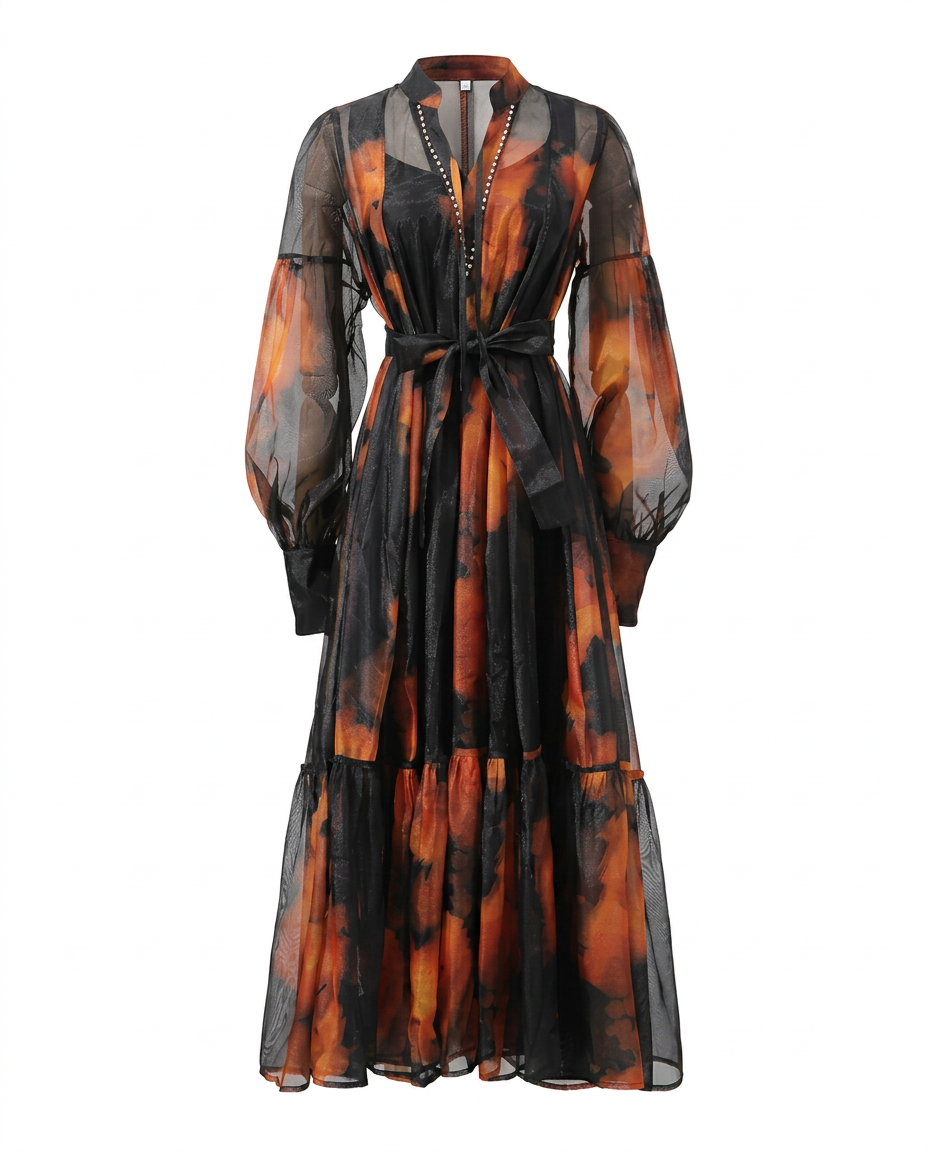 Magnetic Printed Colorblock Maxi Dress Boho Brown