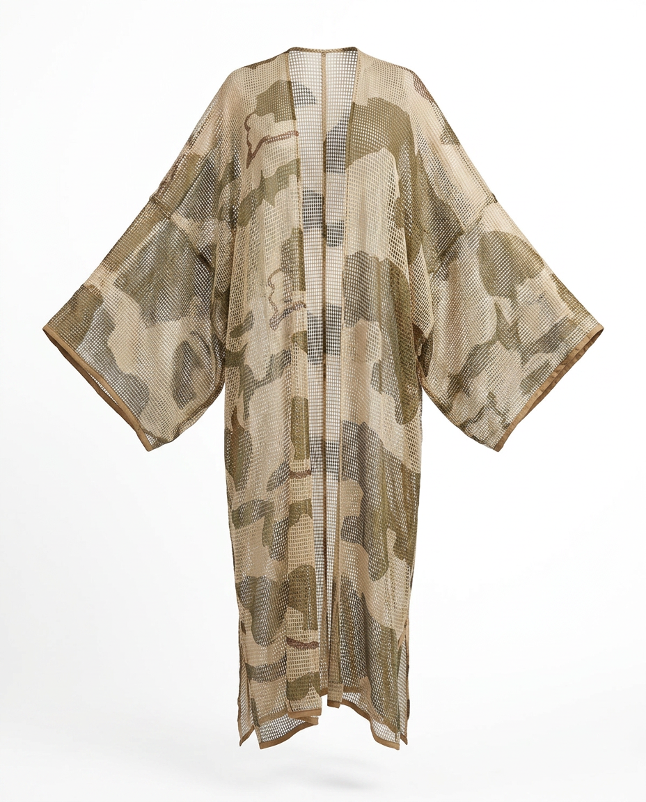Boundless Camo Mesh Maxi Kimono Boho Brown