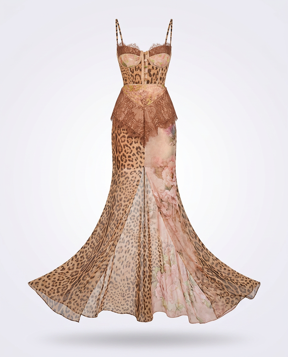 Audacious Lace Printed Maxi Dress Boho Brown