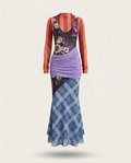 Resilient Plaid Patchwork Mesh Maxi Dress Boho Brown