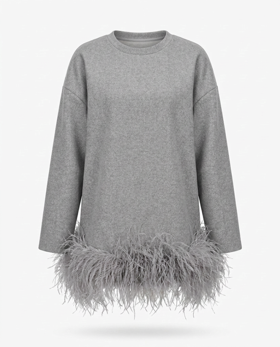 Audacious Feather Trim Sweatshirt Boho Brown