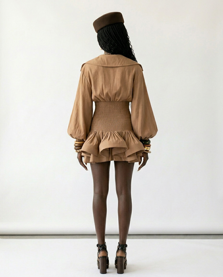 Confident Double Breasted Mini Dress Boho Brown