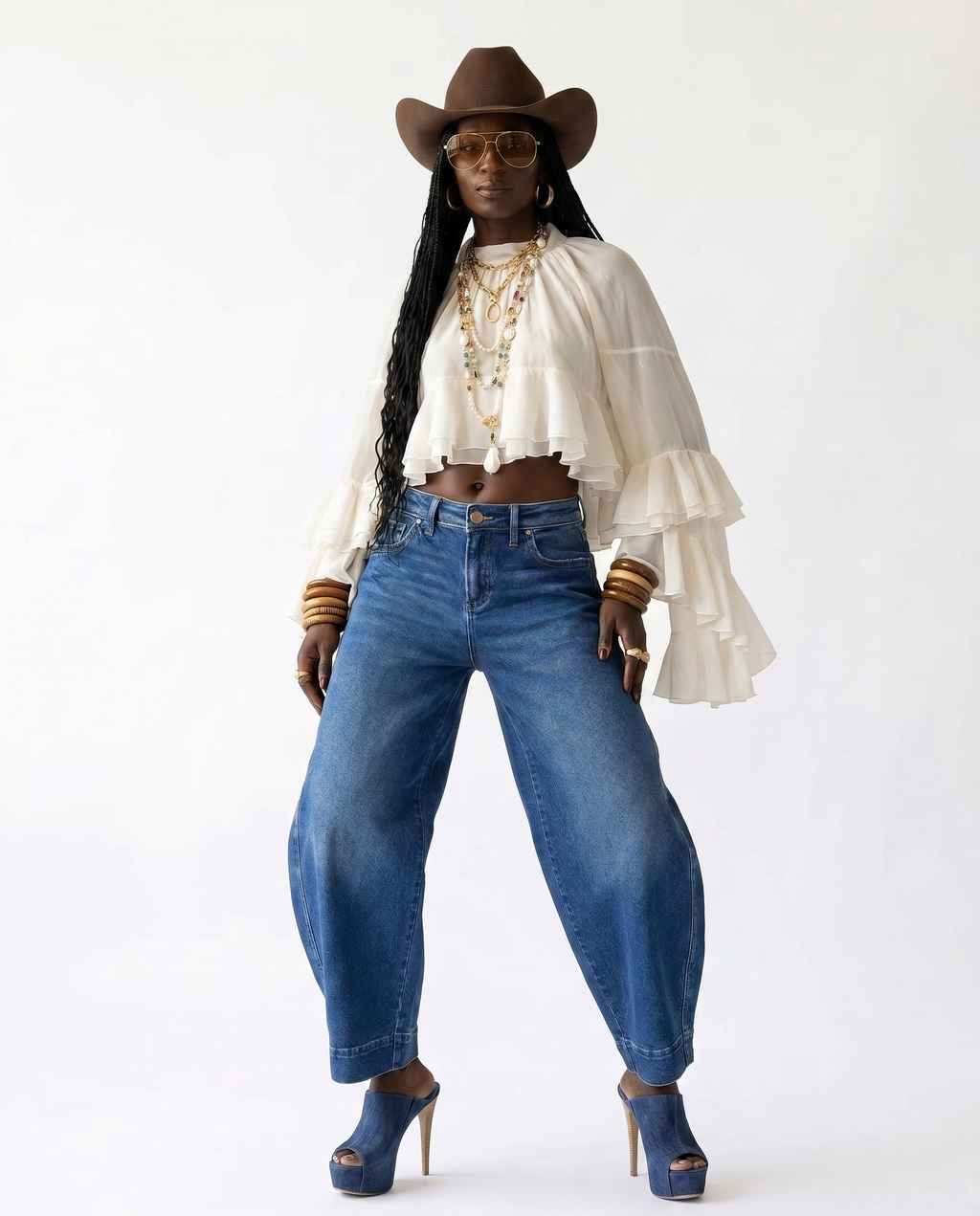 Radiant Mesh Lace Flare Blouse Boho Brown