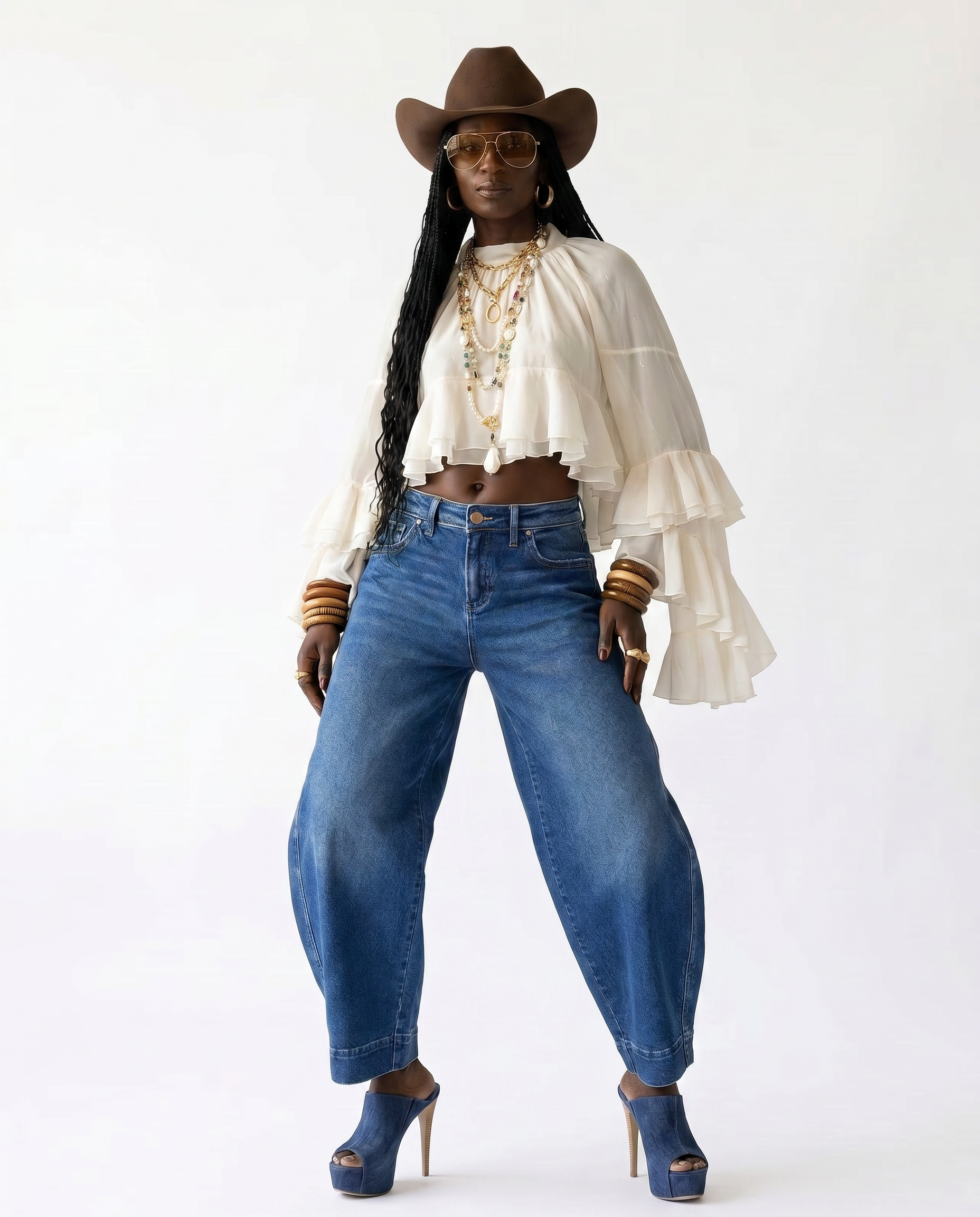 Radiant Mesh Lace Flare Blouse Boho Brown