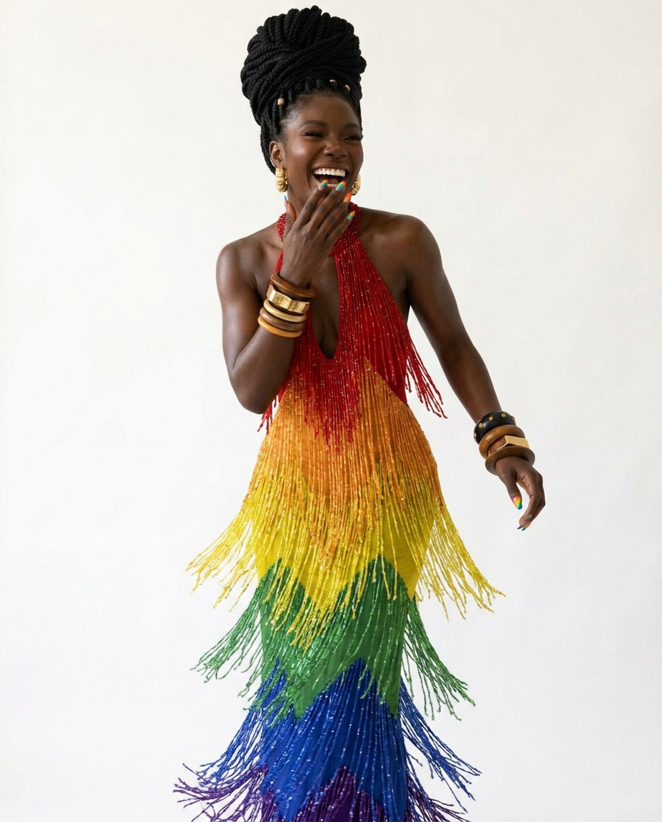 [PRE ORDER] Vibrant Rainbow Fringe Mesh Maxi Dress Boho Brown